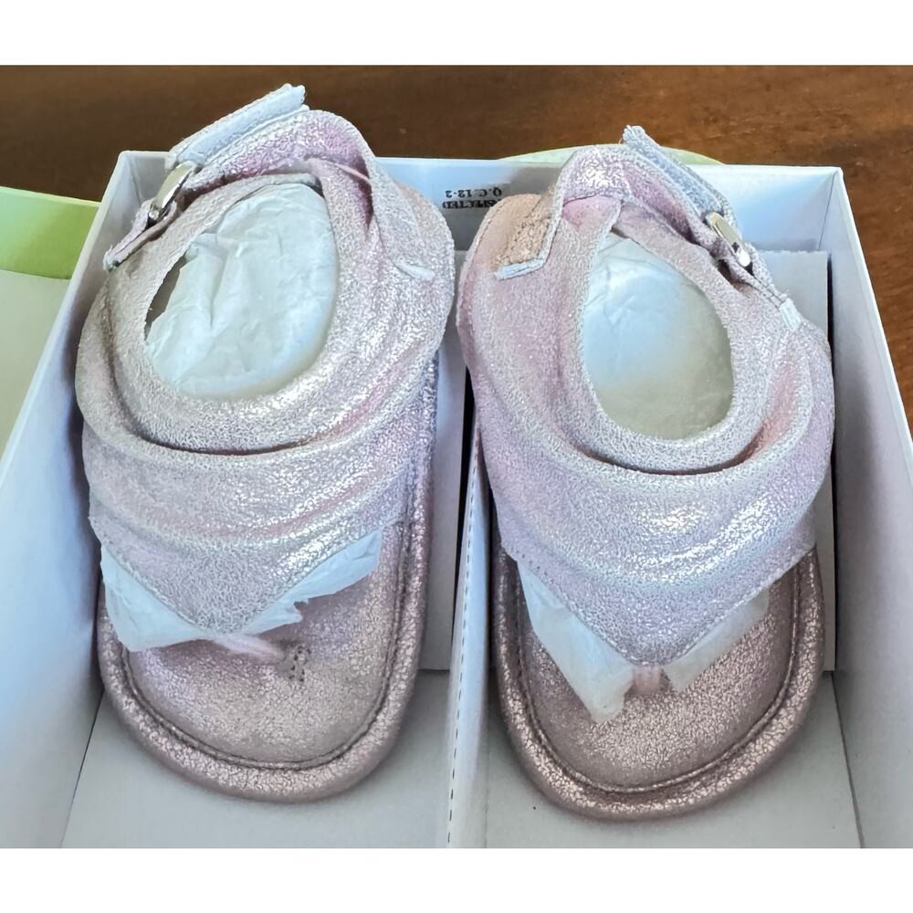 Nordstrom Baby Pink Metallic Leather Crib Shoes Size 3 (6–9M) New in Box